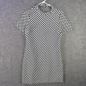 Zara Dress Womens Small Black White Checkered Short Sleeve Mini Mod 8342/329/064